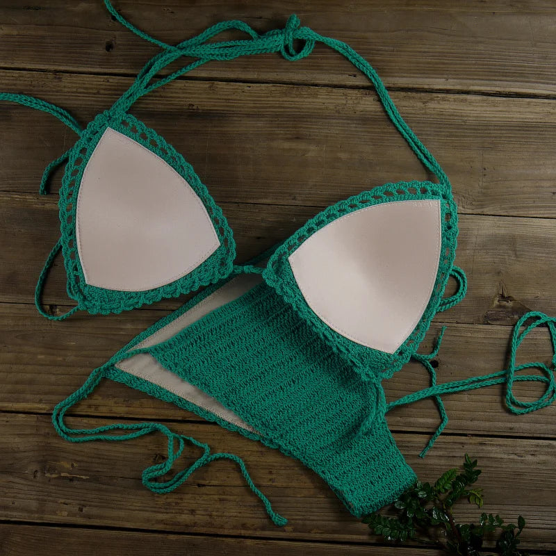 13 Color Women's Swimwear Push up Swimsuit Handmade Crochet Bikini Sets Lining Swim Trunks