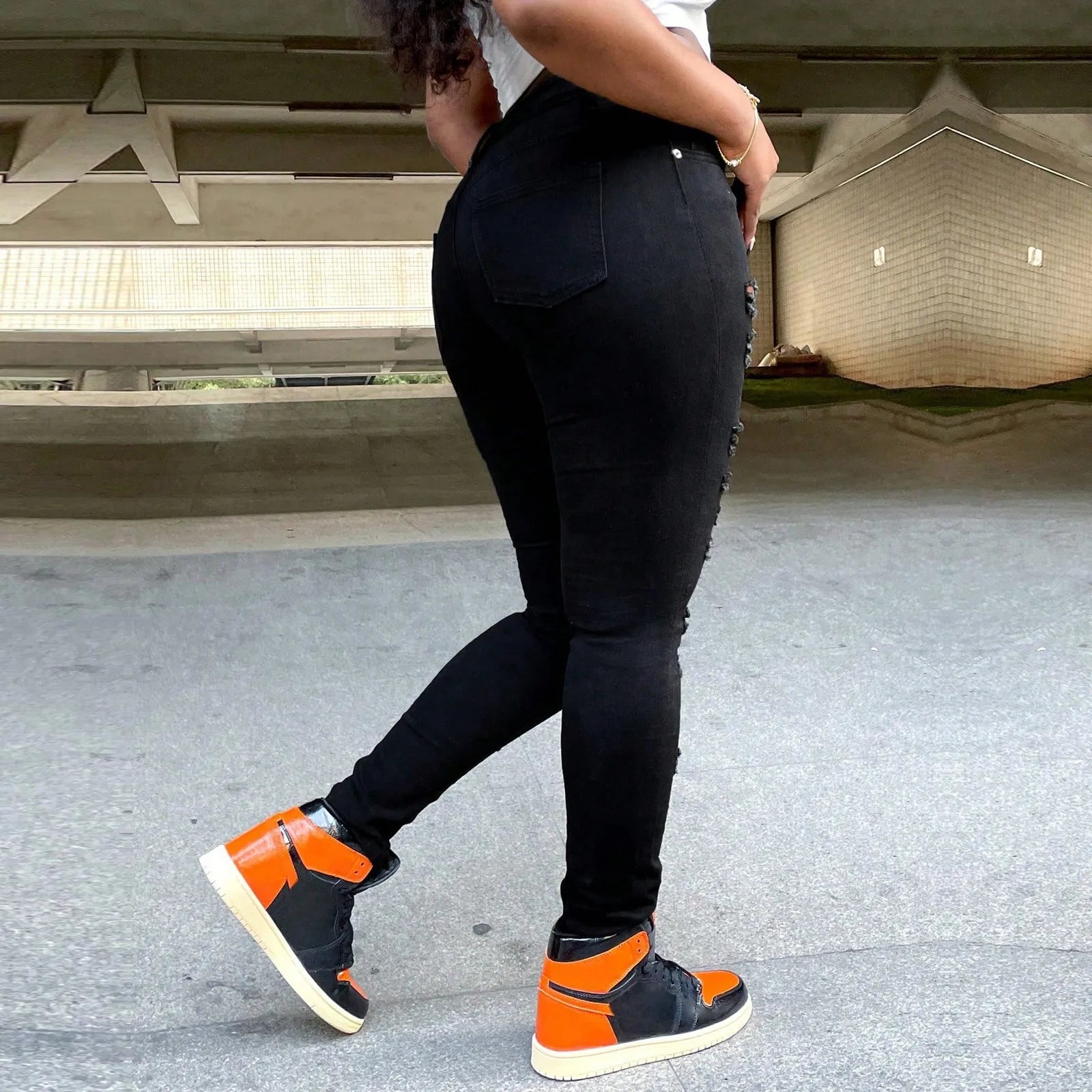 Black Ripped Jeans For Women Fashion High Waist Denim Pencil Pants Stretch Slim Skinny Trousers Machine Washable Skinny Jeans