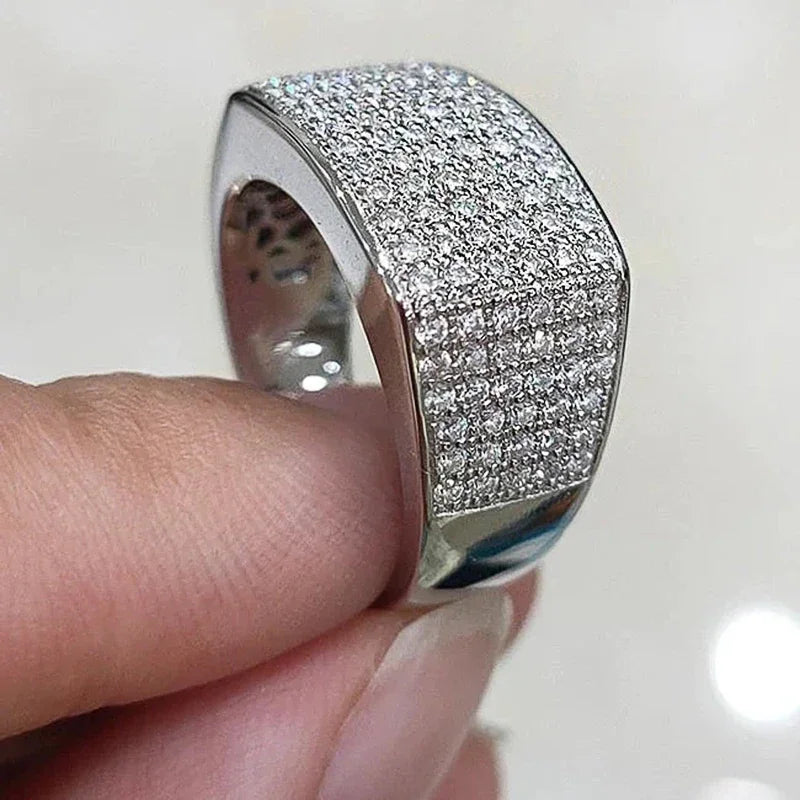 2026 Full Bling Iced Out Rings for Women Luxury Silver Color Crystal Finger  Wedding Engagement Bands Hot Trendy Jewelry