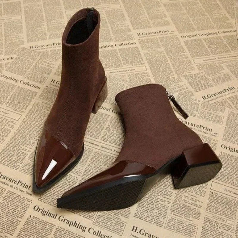 Autumn Winter Fleeces Women Sock Ankle Boots Fashion Square Heel Ladies Elegant Keep Warm Short Booties Women's Footwear