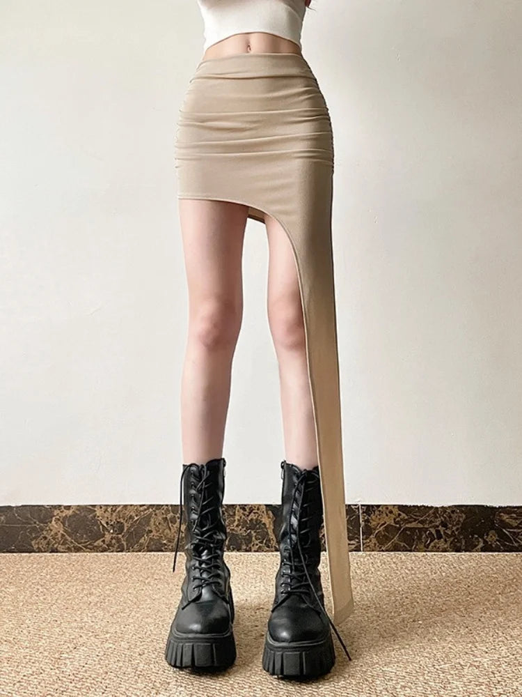 Asymmetrical Skirts For Women Y2k Clothes Solid Color Conjuntos De Falda Sexy Mujer Slim Jupe Femme Été Korean Fashion Clothing