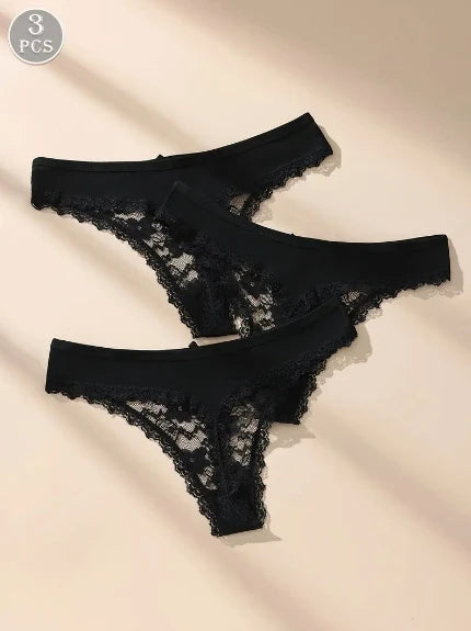 Awesomea 3Pcs Women’s Lace Bow Underwear – Soft Comfortable Low Waist Panties – Breathable Stretchy Seamless Lightweight Briefs